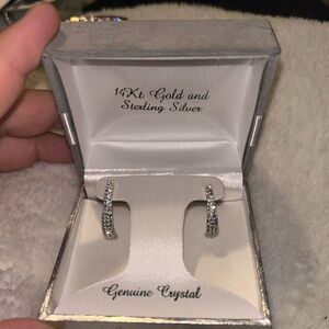 14k gold and sterling silver  Hoop Earrings with genuine crystals